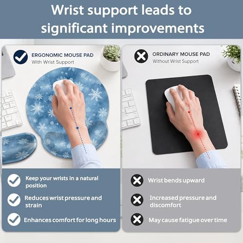 Snowflakes Ergonomic Memory Foam Wrist Rest Set for Keyboard and Mouse,Winter Christmas Supportive Mouse Pad with Non Slip Base for Office Work and Gaming