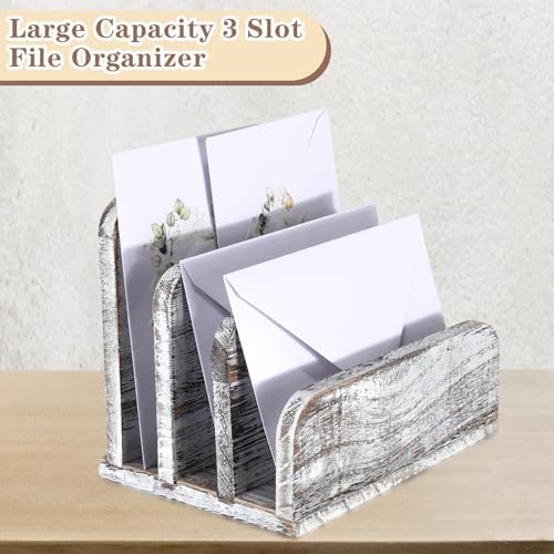 Briwooody Wooden Mail Organizer 3 Slots Mail Holder, Old White