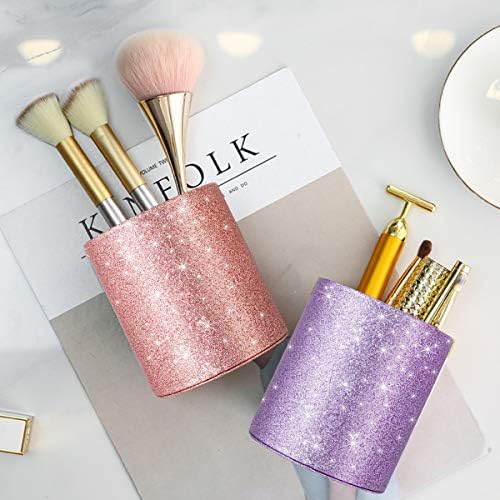 Glitter Pen Holder for Desk Cute, Pencil Cup Organizer, Rose Gold