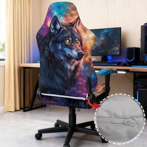 Wolf Game Chair Cover Stretchable Galaxy Space Office Seat Covers with Armrest Covers Rotating Desk Chairs Protector Cover Decor for Home Set of 4