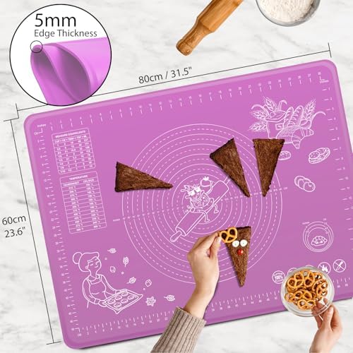 Silicone Baking Mat 32" x 24" Extra Thickness Dough Rolling Mat with Measurements and Edge Heightening, Non-stick Food Grade Silicone Pastry Mat for Pastry, Bread, Cookies, Pizza, Fondant, Pasta
