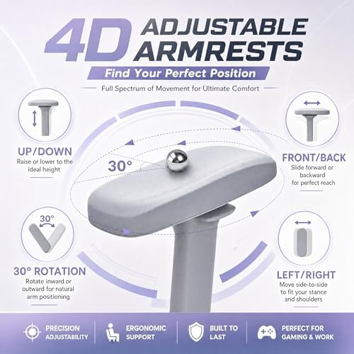 Gaming Chair 4D Adjustable Armrests - 170° Reclining & 320lb Capacity, High Back Ergonomic Game Chair with Lumbar Support, Pink