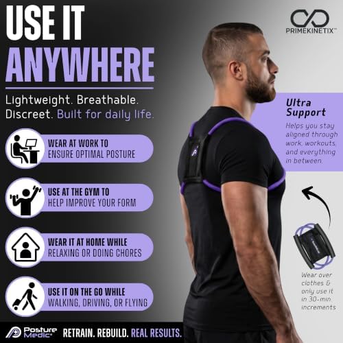 PostureMedic Plus Strength Dynamic Posture Corrector for Athletes – High Resistance Training System for Performance & Recovery – Professional Grade Posture Trainer for Men & Women - Size S (Purple)