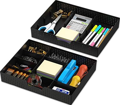 Simple Houseware Drawer Organizer Tray, 9 Compartments, 2-Pack, Black