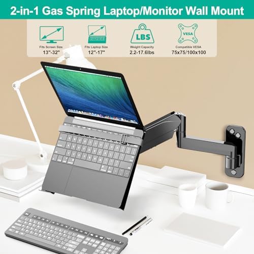 2-in-1 Gas Spring Laptop Wall Mount for 12"-17" Notebook/13"-32" Screen