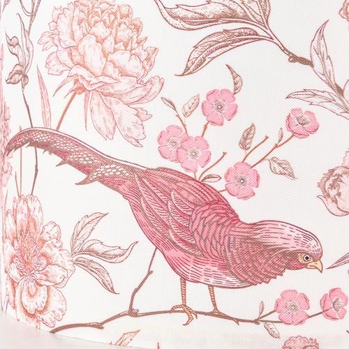 GO&SO Lamp Shades 1Pc,16" D x 10" H,Pink Birds Floral,Large Drum