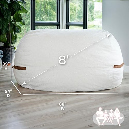 Big Joe Fuf 8Ft Giant Foam Bean Bag Chair, Oversized Couch with Removable Cover for Kids, Teens, Adults, Sandstone Textured Boucle, 8 Foot