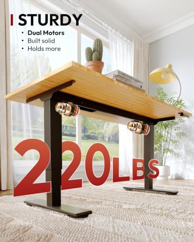 SANODESK Solid Bamboo Dual Motor Standing Desk, 220 lbs, 60×30