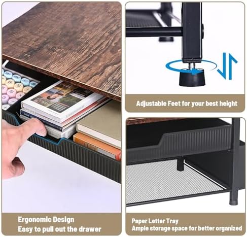 Printer Stand for Desk, Desktop Printer Shelf for Home Office, Brown