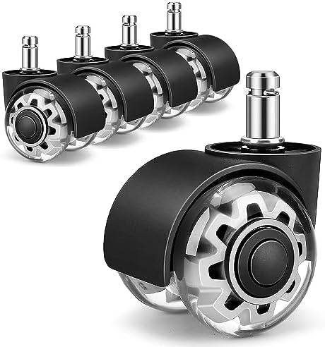 Office Chair Wheels,Set of 5 Replacement Wheels for All Hardwood and Carpet Floors,Heavy Duty Rollerblade Style Computer Desk Gaming Home Chair Casters Wheels,Universal Size(Silver 11x22mm)