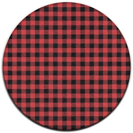 Large Round Area Rug Home Decor Modern Bathroom Rug Kitchen Office Circle Rug for Living Room Sofa Circle Cute Mat Christmas Tartan Red Black Buffalo Check Plaid, 24inch