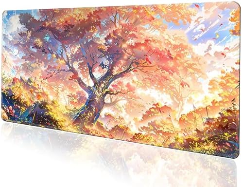 Gaming Mouse Pad 31.5x11.8 inch XL Large Extended Mouse Pad, Big Mousepad Desk Mat for Computer with Non-Slip Rubber Base and Stitched Edge-Maple Leaves