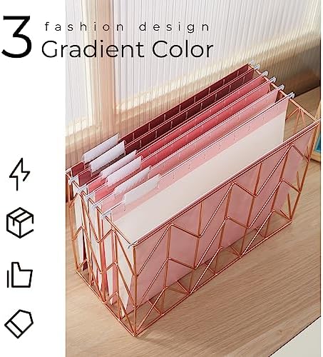 Y YOMA 18 Pack Gradient Hanging File Folders Letter Size Decorative Hanging Folder Pretty File Folder Organizer for Filing Cabinet Office Home with 1/5-Cut Adjustable Tabs, Cute Pink