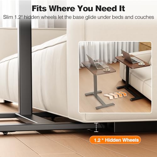 ROMOON Overbed Table with Wheels, Height Adjustable Rolling Laptop Cart