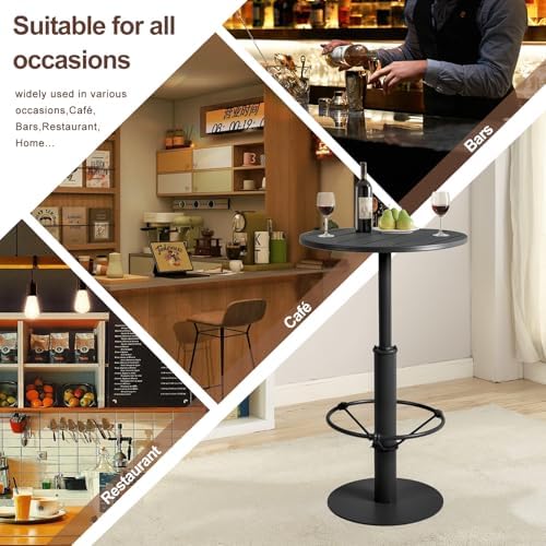 42" Tall Modern Industrial Bar Table-23.6" Dia Round Metal Top Bar Height Adjustable Standing Pub Table-Dining Room Bistro Table-Cocktail Table (Matte Black)