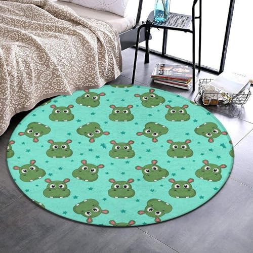 Men's Large Home Decor Mat, Soft Round Yoga Carpet, Non Slip Machine Washable Home Office Circle Rug Cute Cartoon Hippo, 60inch