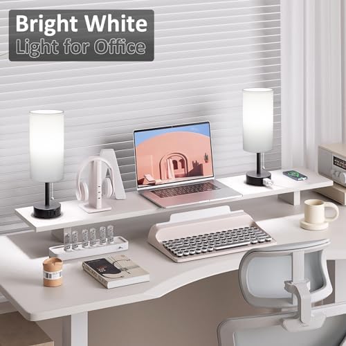 White Bedside Table Lamps Set of 2 - Bedroom Lamp for Desk, AC Outlet
