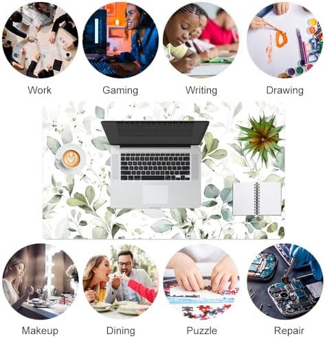 QIYI PU Leather Large Mouse Pad, Waterproof Desk Mat, 23.6" x 13.8", Leaves
