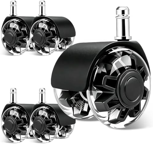2 Inch Office Chair Wheels Set of 5,Smooth Quiet Roll,Heavy Duty Replacement Casters for Hardwood Floor & Carpet, Non-Marking PU Wheels (Black 5 Pack)