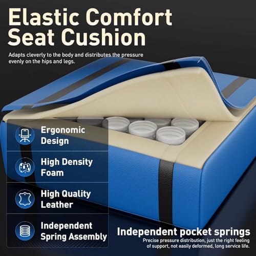 HLDIRECT High Back Gaming Chair, USB Massage Lumbar Support, Black&Blue