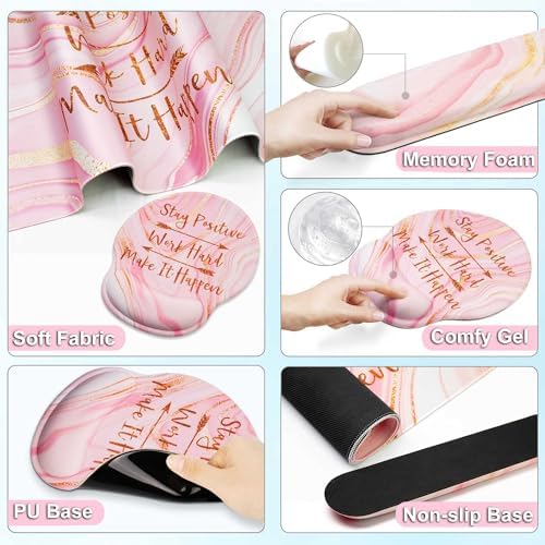 Large Mouse Pad and Keyboard Wrist Rest + Desk Mat Set,Full Long Mouse Pads for Desk Accessories with Memory Foam Gel Pink Mousepad for Women Computer Desktop Office Work-Rose Gold & Pink