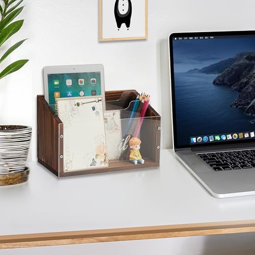 Solid Wood Mail Organizer 3 Slots with Clear Acrylic Dividers