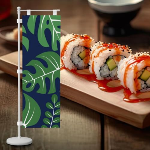 Green and Navy Palm Leaf Deluxe Desk Flag Set, 12 x 4 Inch Miniature Table Flag with 14" Pole & Stand Base
