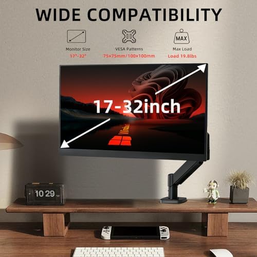 Heavy Duty Single Monitor Arm Desk Mount Gas Spring for 17-32 Inch Screens