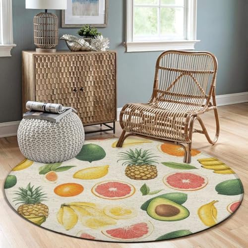 Large Round Area Rug Home Decor Modern Bathroom Rug Kitchen Office Circle Rug for Living Room Sofa Circle Cute Mat Avocado Nut Banana Pineapple Orange, 24inch
