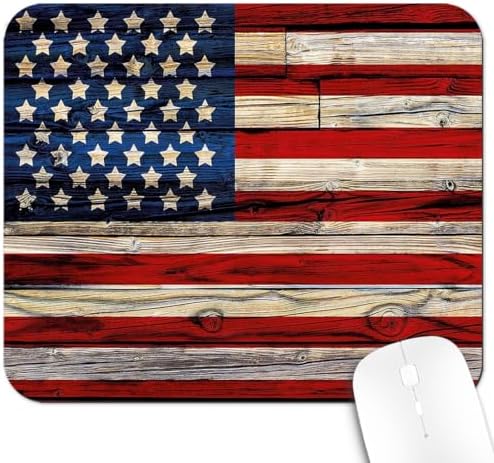 9.5x7.9 Inch Office/Gaming Mouse Pad, American Flag Design on Rustic Wood Texture Patriotic Country Style, Cute Anti-Slip Mat for Desk Decor