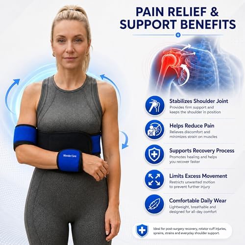 Wonder Care Left Right Shoulder Immobilizer Arm Sling Elastic Brace for Clavicle Collar Bone Dislocation Subluxation Shoulder stabilizer Compression Brace After Rotator Cuff Surgery Sling (Neo Blue_28"-38")