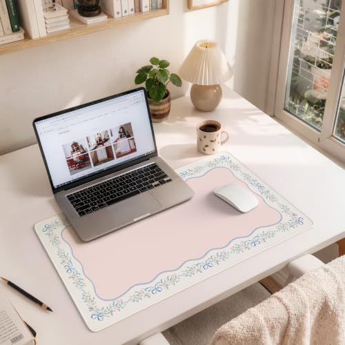 HAOCOO Floral Ribbon Deskpad, 23.6" x 13.7" Computer Pad for Home Decor