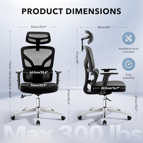 Ergonomic Office Chair Mesh – Adjustable Lumbar 3D Armrests High-Back Desk