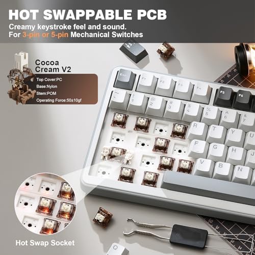 YUNZII B75 PRO 75% Wireless Mechanical Keyboard (Grey, Cocoa Cream V2)