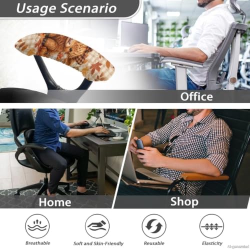 Highland Cow Print Office Chair Arm Rest Slipcover Sets of 2 Highland Cow Pumpkin Maple Leaf Printed Soft Stretchy Gaming Chair Armrest Covers Universal Fits Rotating Desk Gaming Chairs