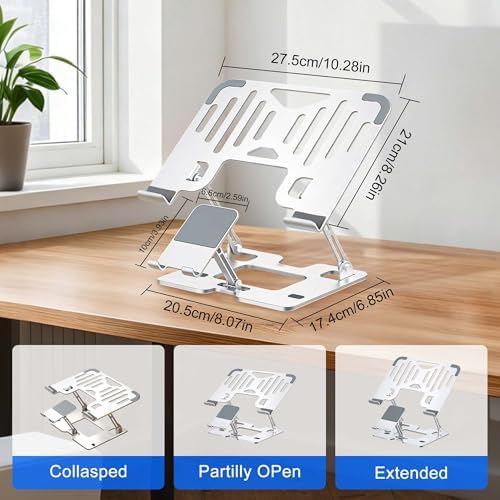 Ergonomic 2-in-1 Laptop Stand for Desk with Phone Holder, Adjustable Laptop Riser, Computer Stand for Laptop, Sturdy and Portable Stand, Compatible with Most Laptops and Phones (White)