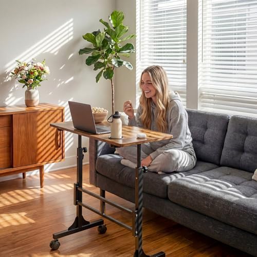 Furmax 31.4" Small Portable Standing Desk Height Adjustable with Lockable Wheels, Mobile Stand Laptop Computer Workstation for Walking Pad Treadmil (Rustic)