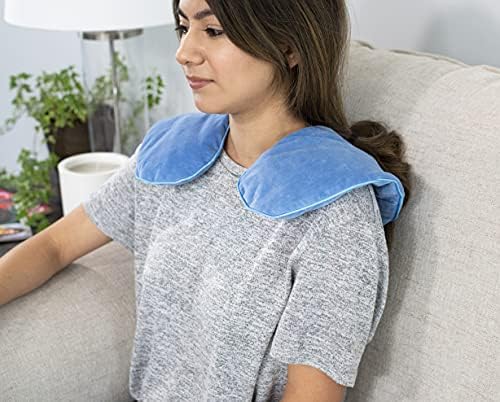 DreamTime Microwaveable Crescent Wrap with Aromatherapy, Heating Pad for Neck and Shoulders, Neck Wrap with Soothing Lavender, Lemongrass, and Chamomile Herbs for Natural Stress Relief, Blue