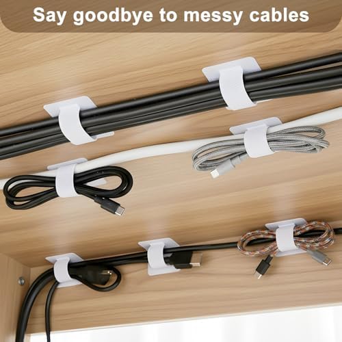100 Pcs Cable Management Under Desk, Hook and Loop Cable Straps, White