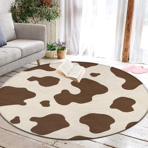 Room Sofa Yoga Soft Round Carpet, Home Decor Non Slip Kitchen Office Circle Rug, Machine Washable Modern Round Area Rug Milk Cow Skin Print
