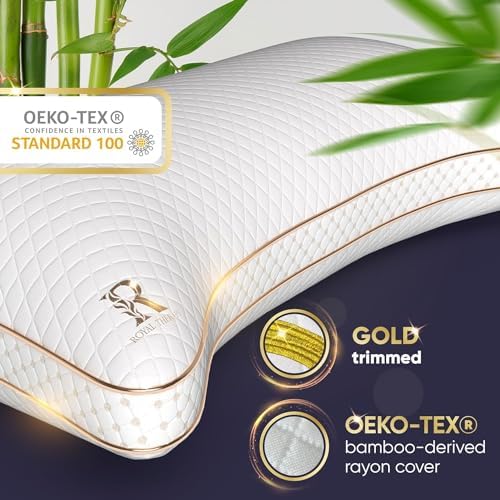 Royal Therapy Queen Memory Foam Pillow, Adjustable Shredded Odor-Free Cut-Out Bed Pillow for Neck & Shoulder Pain Relief, Breathable Support for Back, Stomach, Side Sleepers, BioForm