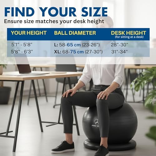 ProBody Pilates Yoga Ball Chair for Office, with Base
