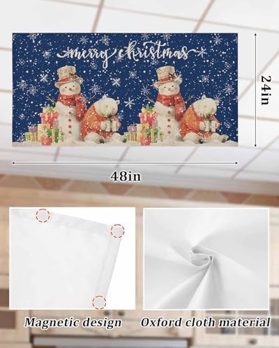 Christmas Magnetic Fluorescent Light Covers for Ceiling Lights 2 x 4 Feet,Retro Snowflakes Snowman Bear Farmhouse Blue Office Classroom Kitchen Drop Ceiling Light Covers Filters Shade Panel 2 Packs