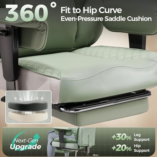 GTPOFFICE Big and Tall Office Chair 400LBS Wide Seat Computer Gaming Chair with Footrest & Comfy Lumbar Support, Leather High Back Executive Chair with Ergonomic Pressure Relief Seat Cushion, Green