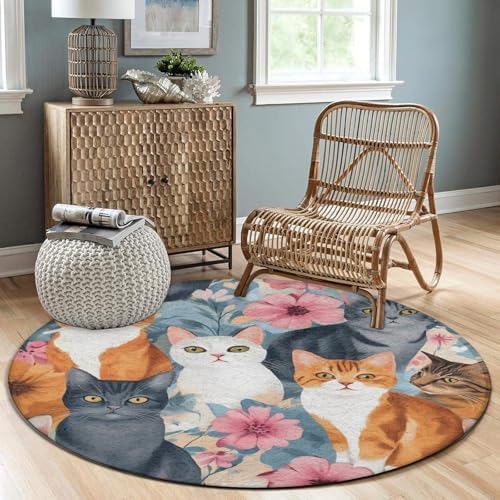 Circular Rugs Large Modern Round Area Rug Fashion Decor Mat for Home Office Cat Lovers Kitten