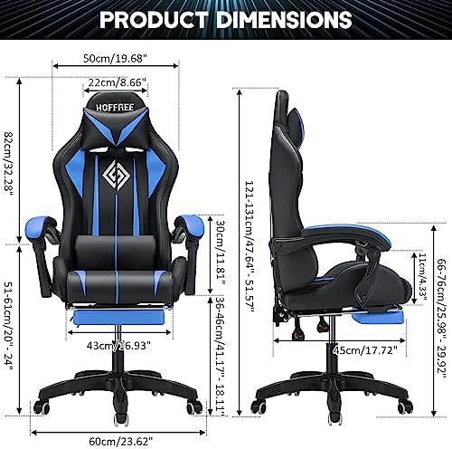 RGB Gaming Chair with LED Lights Massage Ergonomic Computer Chairs-Blue