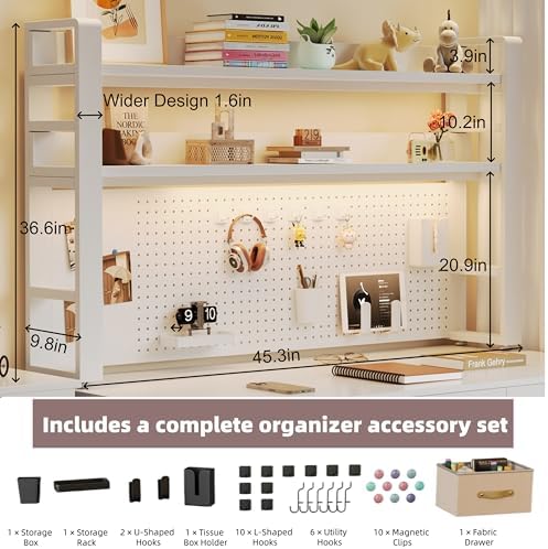 Desktop Hutch Bookshelf, 2-Tier Metal Desk Shelf for Top of Desk
