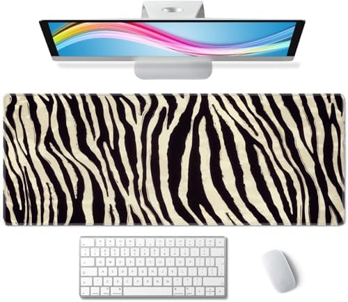 Zebra Striped Printed Desk Mat Large Gaming Mouse Pad XL Extended Mousepad Desk Pad Big Keyboard Pad Desktop Mouse Mat 31.5"x11.8" Deskmat for Gamers with Stitched Edges Non-Slip Rubber Base