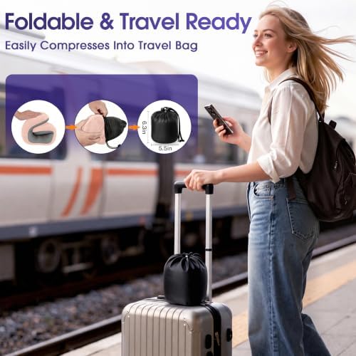 CloudBliss Neck Pillow for Airplanes, Memory Foam Travel Pillow, Pink