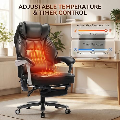 Big and Tall Massage & Heat Office Chair, Ergonomic Gaming Chair, Black